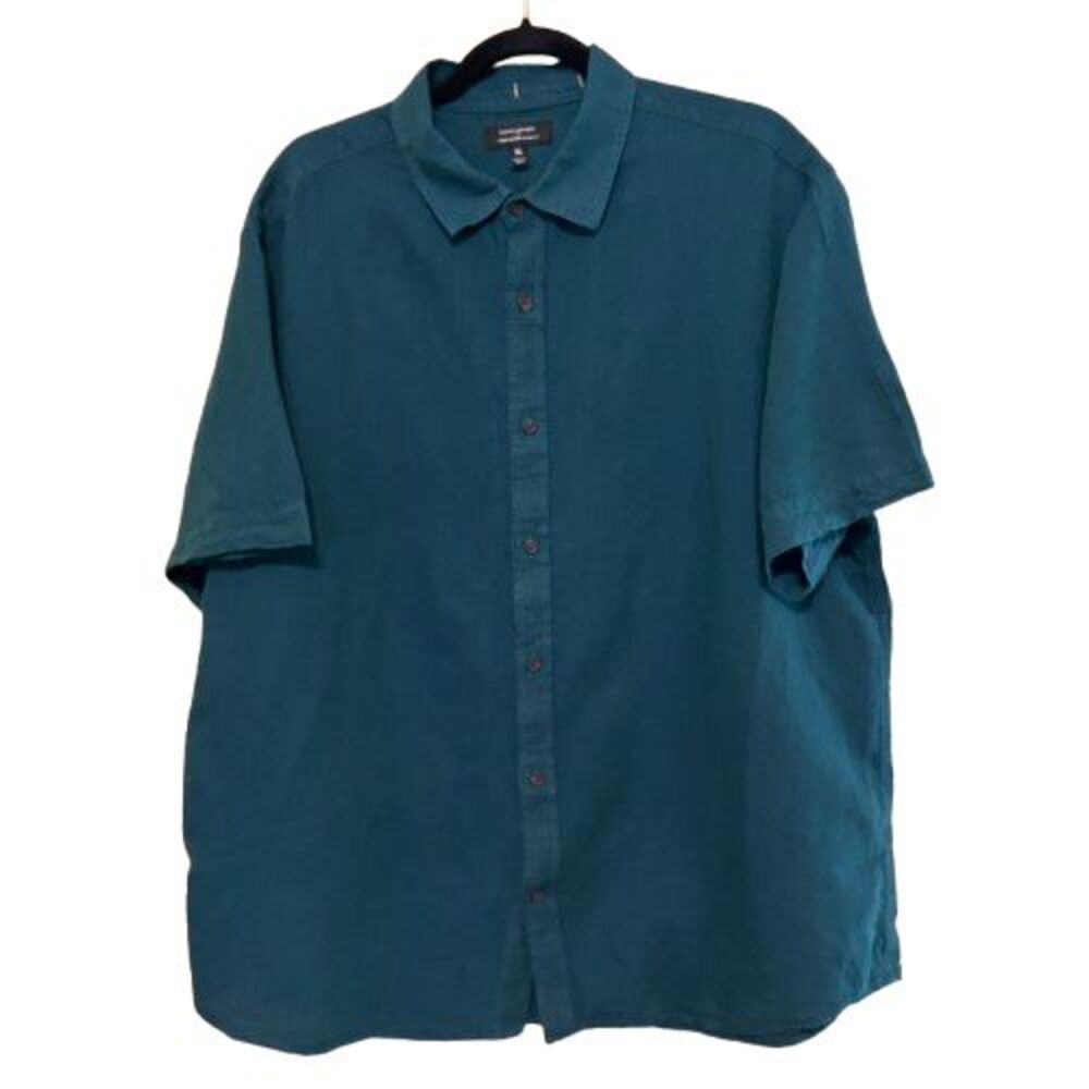 Banana Republic Factory Linen Blend Short Sleeve Button Up Shirt Size XL Green
